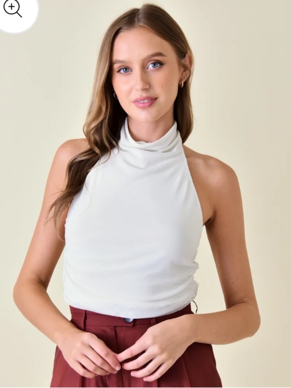 Fore Collection Mock Neck Sleeveless mesh ruched Slinky Top